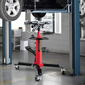 1100 lbs. Red Transmission Jack 2-Stage Stand Hydraulic Floor Jack 67 in. w/ Foot Pedal 360-Degree Wheel for Garage/Shop