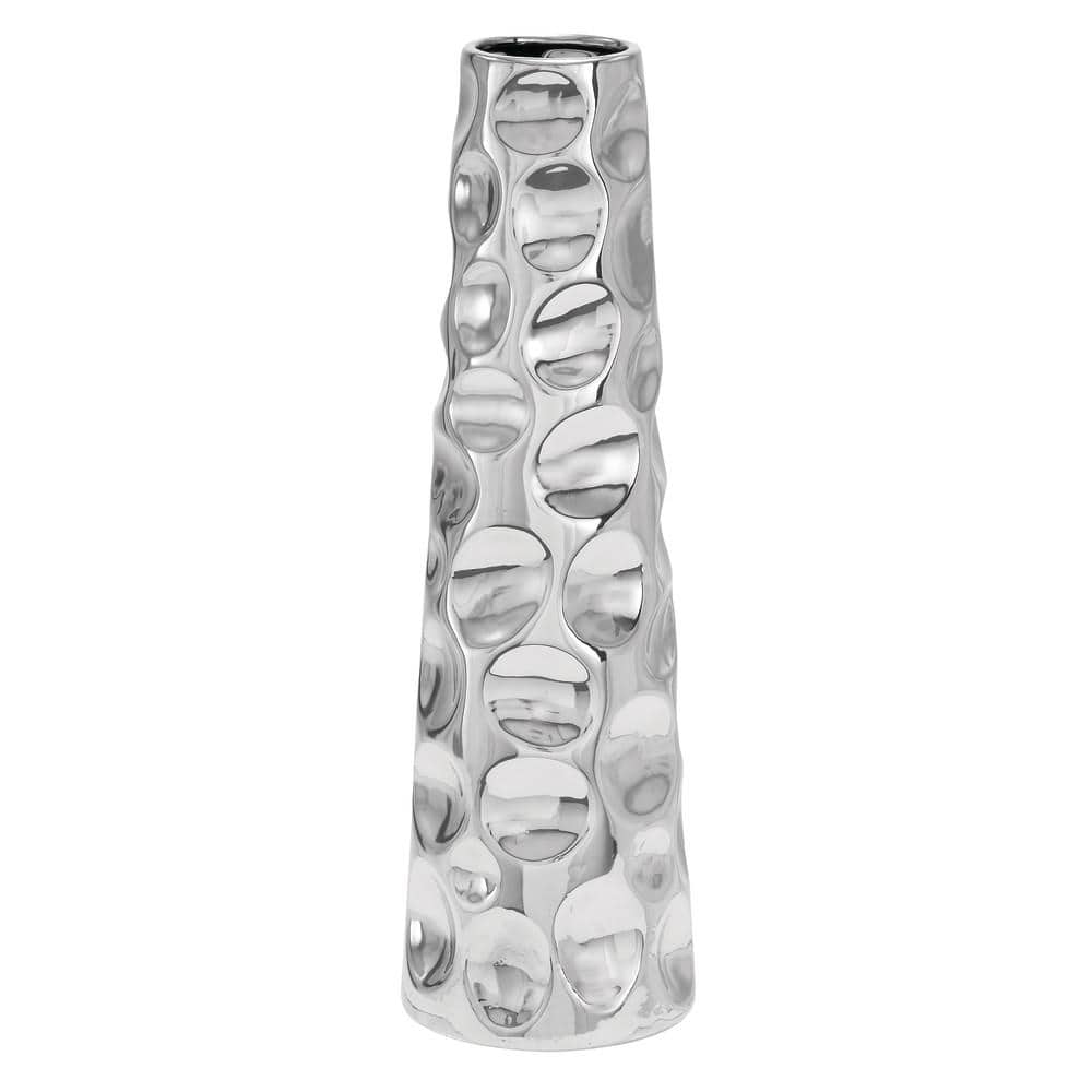 Elegant Silver Ceramic Floral Bouquet Vase 6" x 20"