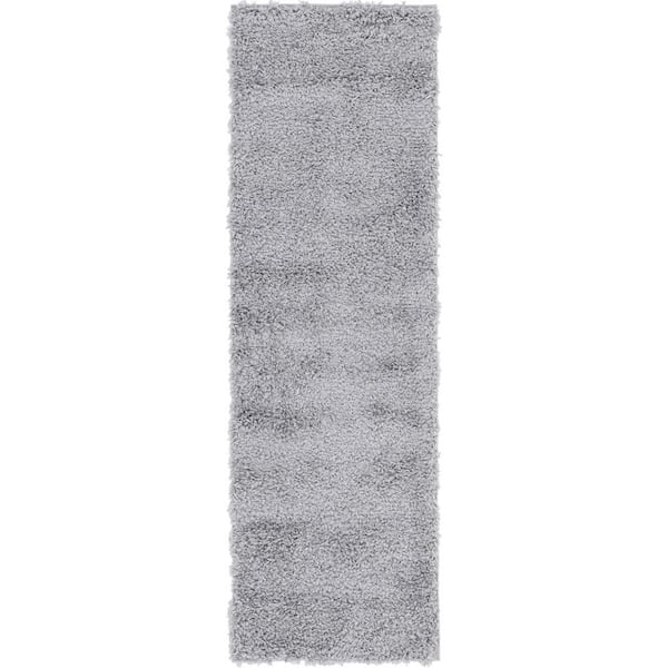 Unique Loom Davos Shag Sterling Gray 2 ft. x 6 ft. Runner Rug