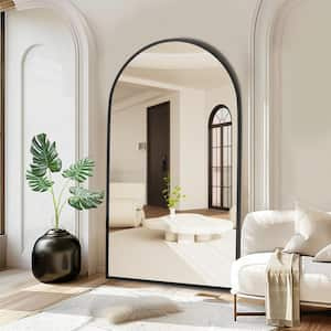 31.5 in. W x 71 in. H Modern Arched Metal Framed Black Full-Length Floor Oversized Standing Mirror