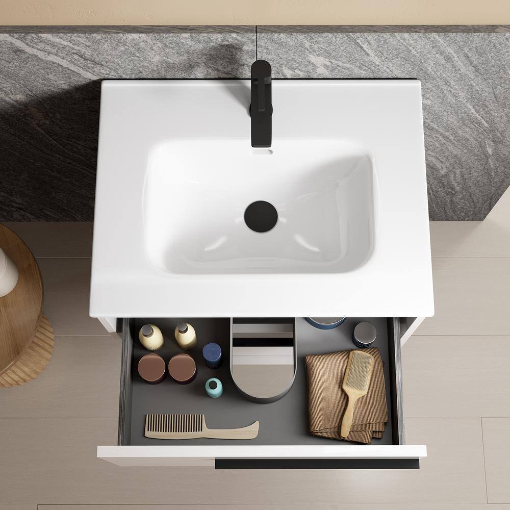Lotus 28'' Glossy White Ceramic Single Bathroom Vanity