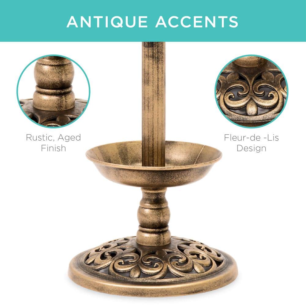 Bronze Solar Lighted Pedestal Bird Bath with Planter