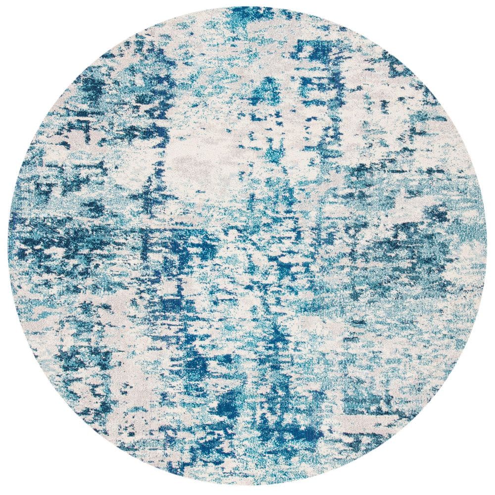 SAFAVIEH Madison Ivory/Turquoise 7 ft. x 7 ft. Geometric Medallion ...