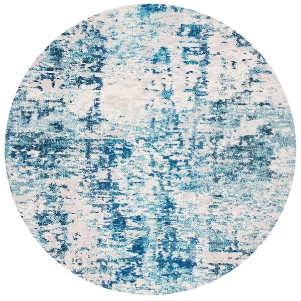SAFAVIEH Madison Ivory/Turquoise 7 ft. x 7 ft. Geometric Medallion Round Area Rug