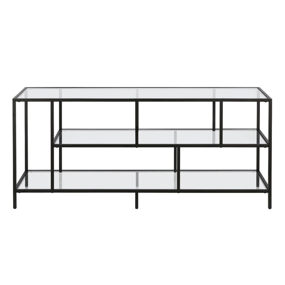 Wylan Streamlined 55'' Black Metal TV Stand with Glass Shelves