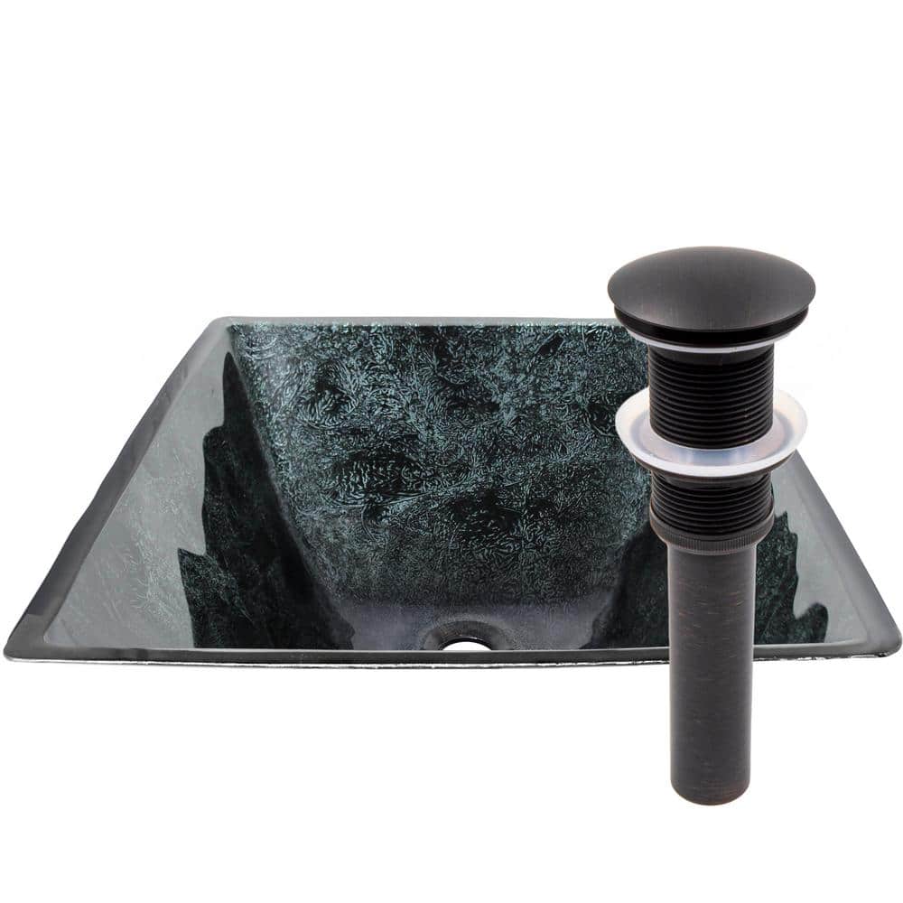 Corvo 16.57 in. Square Vessel Bathroom Sink in Black and Silver Hand-Foiled Tempered Glass w/Drain in Oil Rubbed Bronze price history on PriceWatchPro