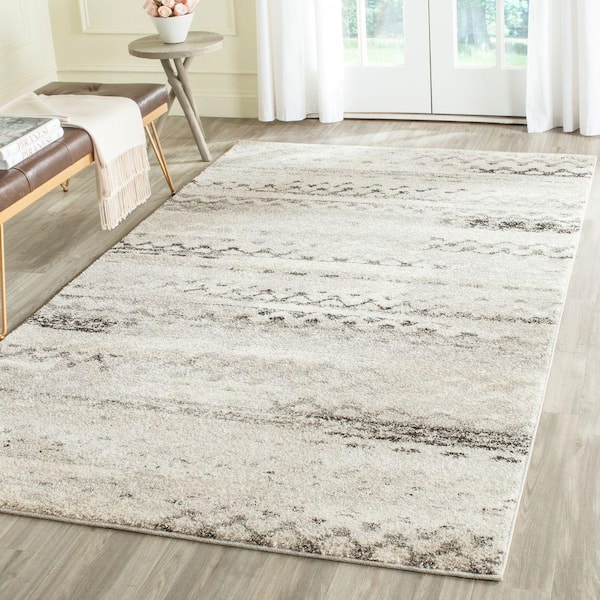 Retro Cream/Grey 5 ft. x 8 ft. Striped Area Rug