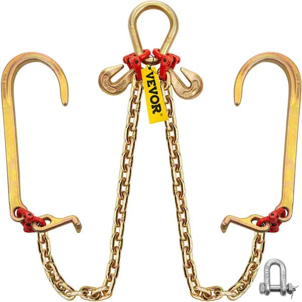 VEVOR V Bridle Tow Chain 2 ft. x 5/16 in. G80 V-Bridle Transport Chain 9260 Lbs. Load with TJ/Crab Hooks Connector & Shortener