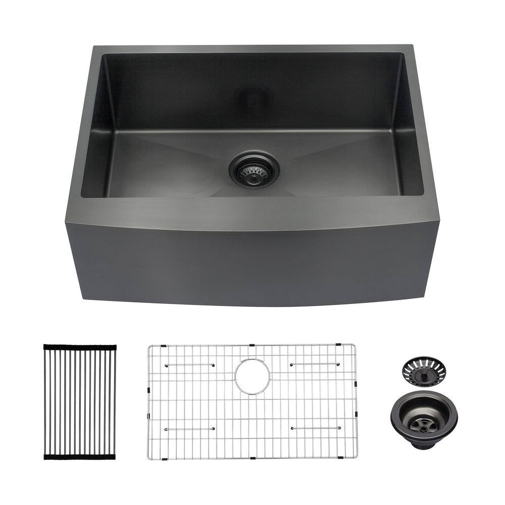 NAT 27 in. Drop-In Single Bowl Gunmetal Black Farmhouse Sink Stainless Stee