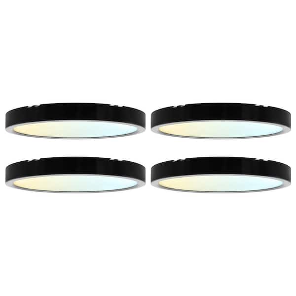 Black Outdoor Integrated LED 7 In. Flush Mount Ceiling Light, 5CCT, 1150LM, 110° Beam, 14W Dimmable, UL Listed 4 Pack