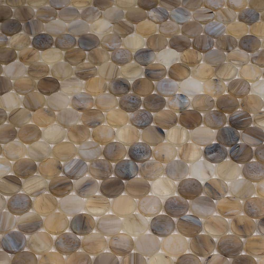 Beige Penny Round Glass Mosaic Tile for Kitchen and Bathroom