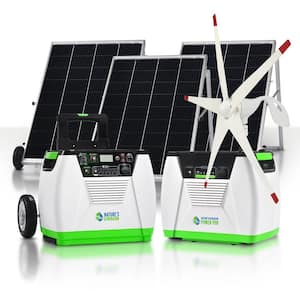 1800-Watt/2880W Peak Push Button Start Solar Powered Portable Generator with Power Pod, Wind Turbine and 3 Solar Panels