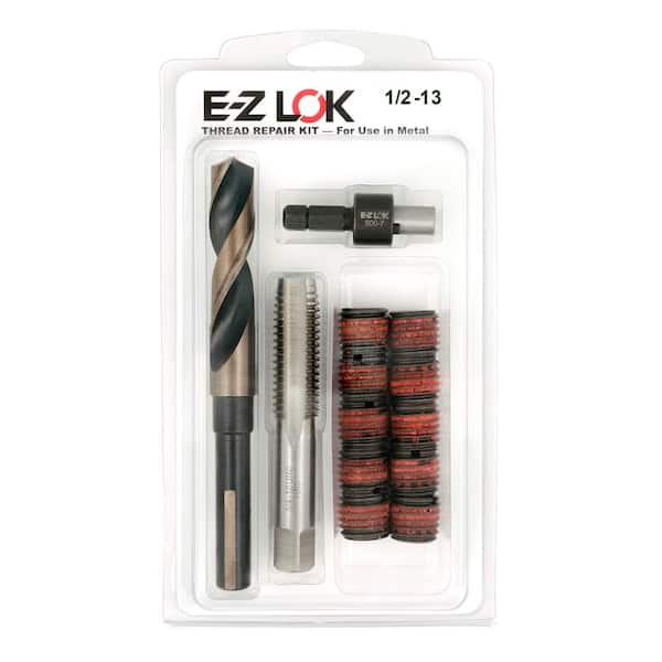 E-Z LOK Repair Kit for Threads in Metal - 1/2-13 - 10 Self-Locking Steel Inserts with Drill, Tap and Install Tool