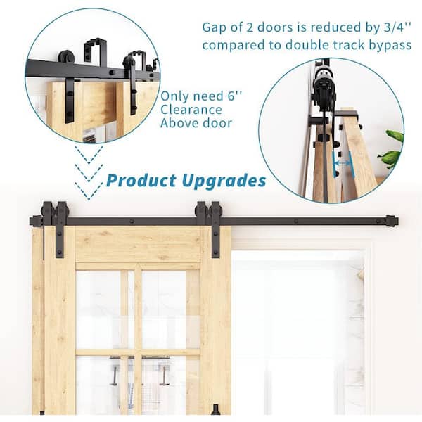 5 ft./60 in. Single Track Bypass Barn Door Hardware Double Doors Kit Heavy Duty Sliding 1 Track Antique Roller