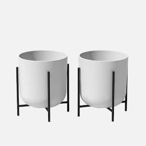 Kona 15 in. Raised with Stand White Plastic Round Planter with Black Stand (2-Pack)