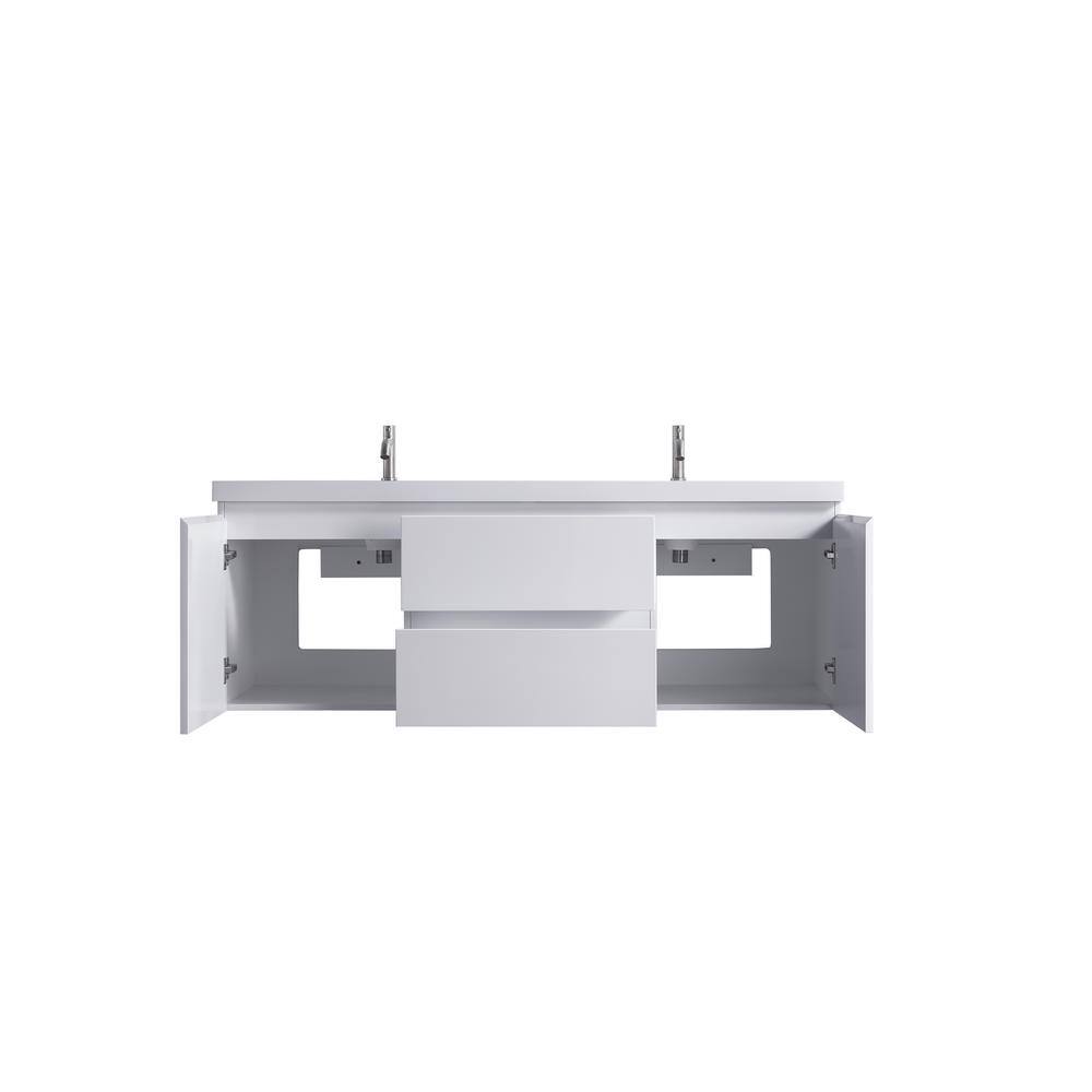 60" White Double Sink Floating Vanity with Resin Top
