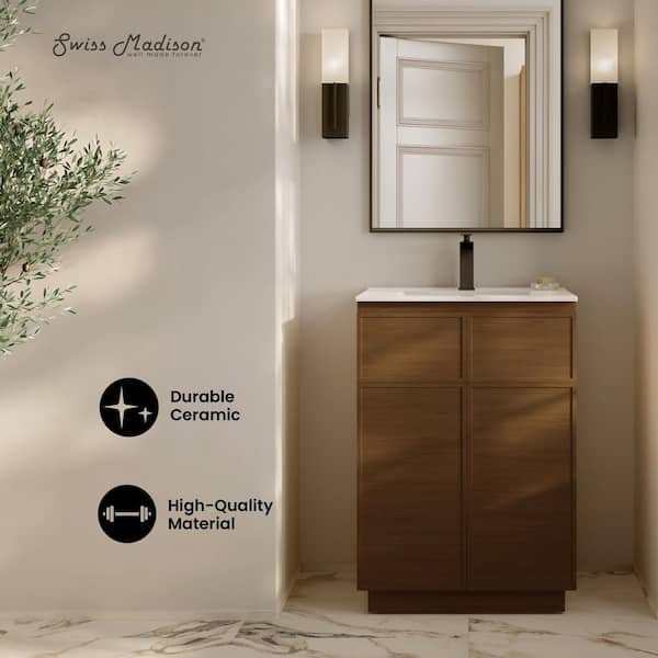 St. Tropez 24 in. Freestanding Bath Vanity in Brown Oak with White Ceramic Sink Top