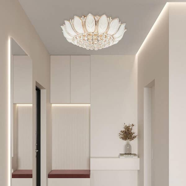 OUKANING 23.62 in. 7-Light Modern Gold Lotus Flower Shape Crystal