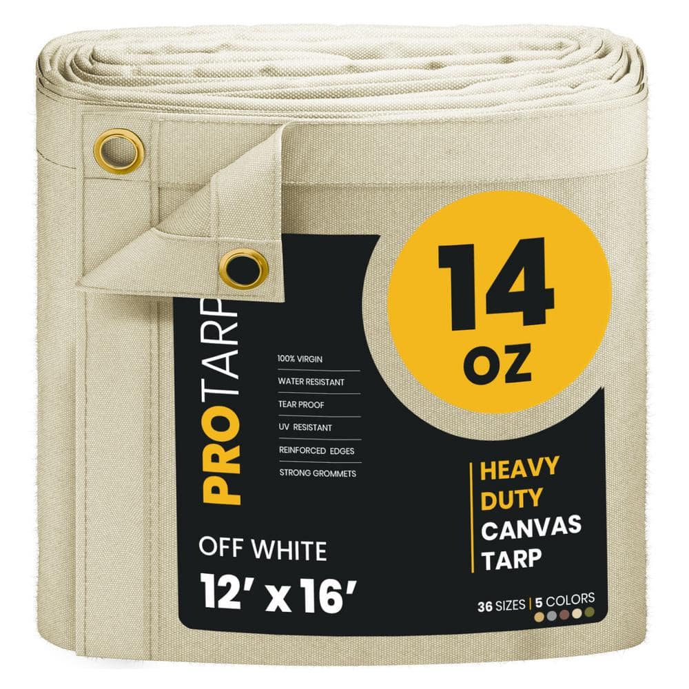 Heavy Duty 14 OZ Water Resistant Canvas Tarp, UV Resistant Tarpaulin Cover Off White 12X16 price history on PriceWatchPro
