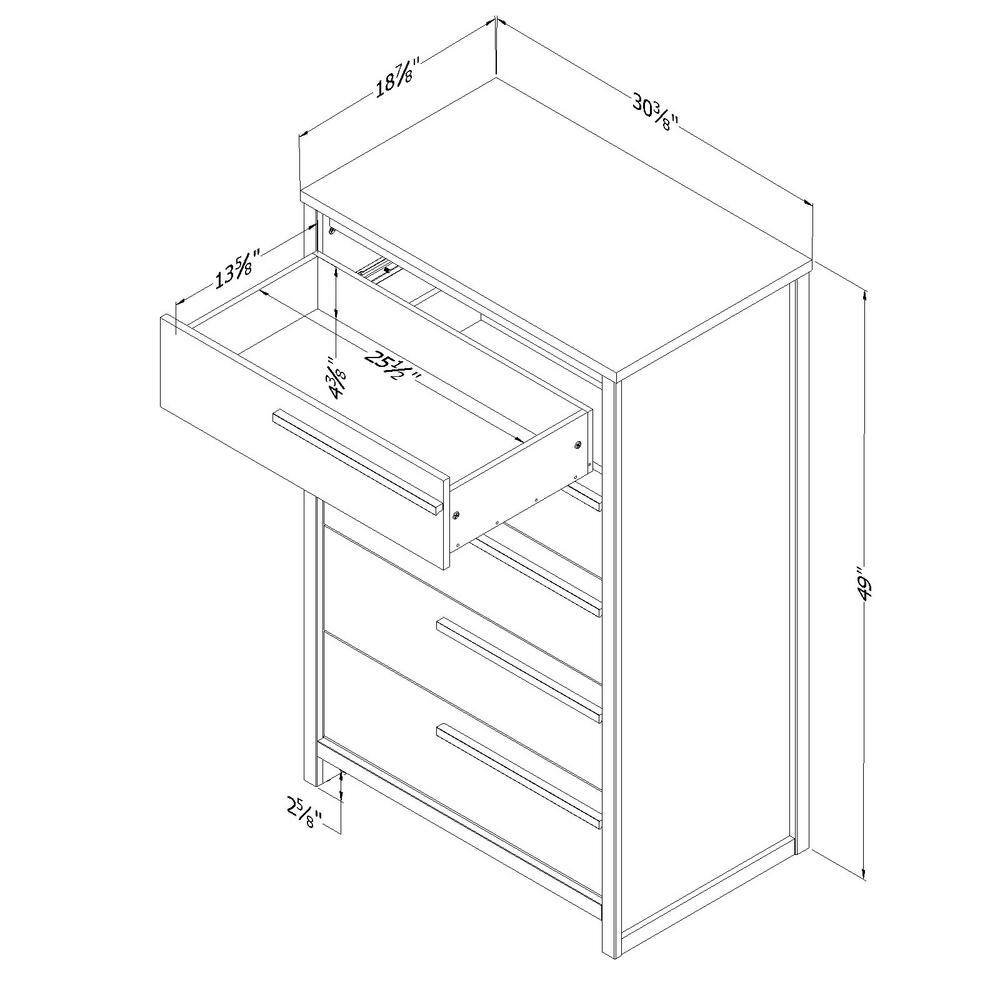 Gray Oak 5-Drawer Vertical Chest with Soft Close Drawer