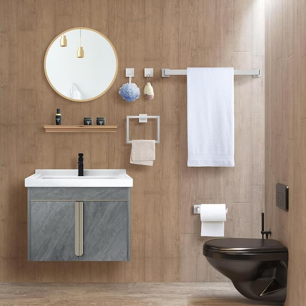 Wall Mounted 5-Piece Bath Hardware Set with 24 in. Towel Bar TP Holder Towel Ring Towel Hooks in Brushed Nickel