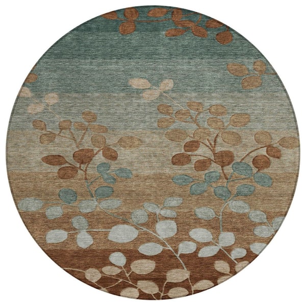 Chantille Machine Washable Indoor/Outdoor Abstract ACN1900 Mocha 8 ft. x 8 ft. Round Rug