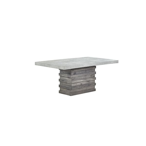 Cecilia Grey Color 3D Texture Paper Wood Table Top 42 in. W Pedestal Base Dining Table Seating Capacity of 6