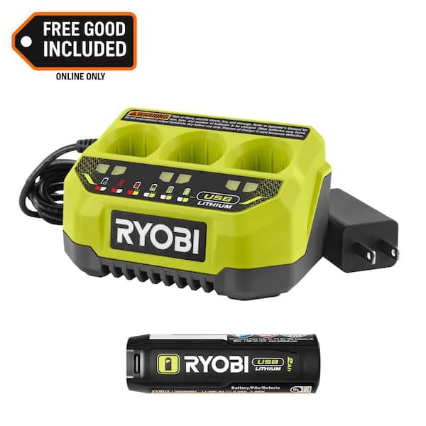 USB Lithium 3-Port Charger with USB Lithium 2.0 Ah Lithium Rechargeable Battery