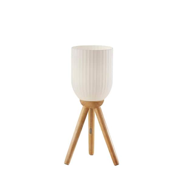HomeRoots 22.5 in. White Coastal Integrated LED Tripod Table Lamp with White Glass Shade