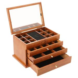 12.2 in. x 7.6 in. x 7.8 in. Brown Rectangular 4 Layers Wood Jewelry Box with Mirror