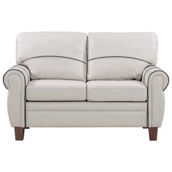 Polibi 57.80 in. W Light Gray Mid-Century Polyester Straight 2-Seat Loveseats with Rolled Arm