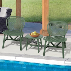 3-Piece Plastic Patio Outdoor Bistro Set with Table, Widened backrest & Seat All Weather for Porch Yard Poolside Green