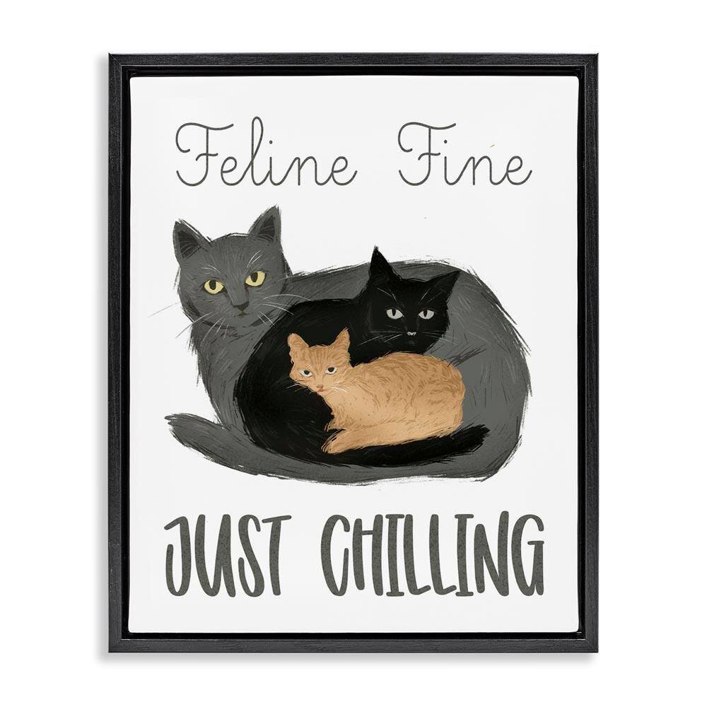 Feline Fine Just Chilling by Ziwei Li Black Floater Frame Typography Graphic Art Print 21 in. x 17 in. price history on PriceWatchPro