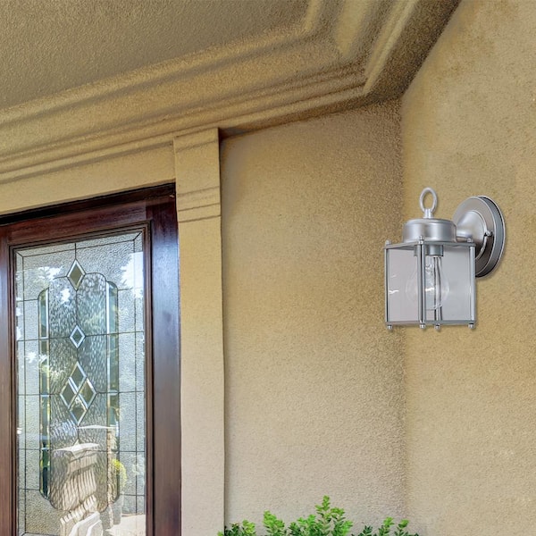Preston Pewter 1-Light Outdoor Line Voltage Hardwired Porch Light Wall Sconce with No Bulb Included