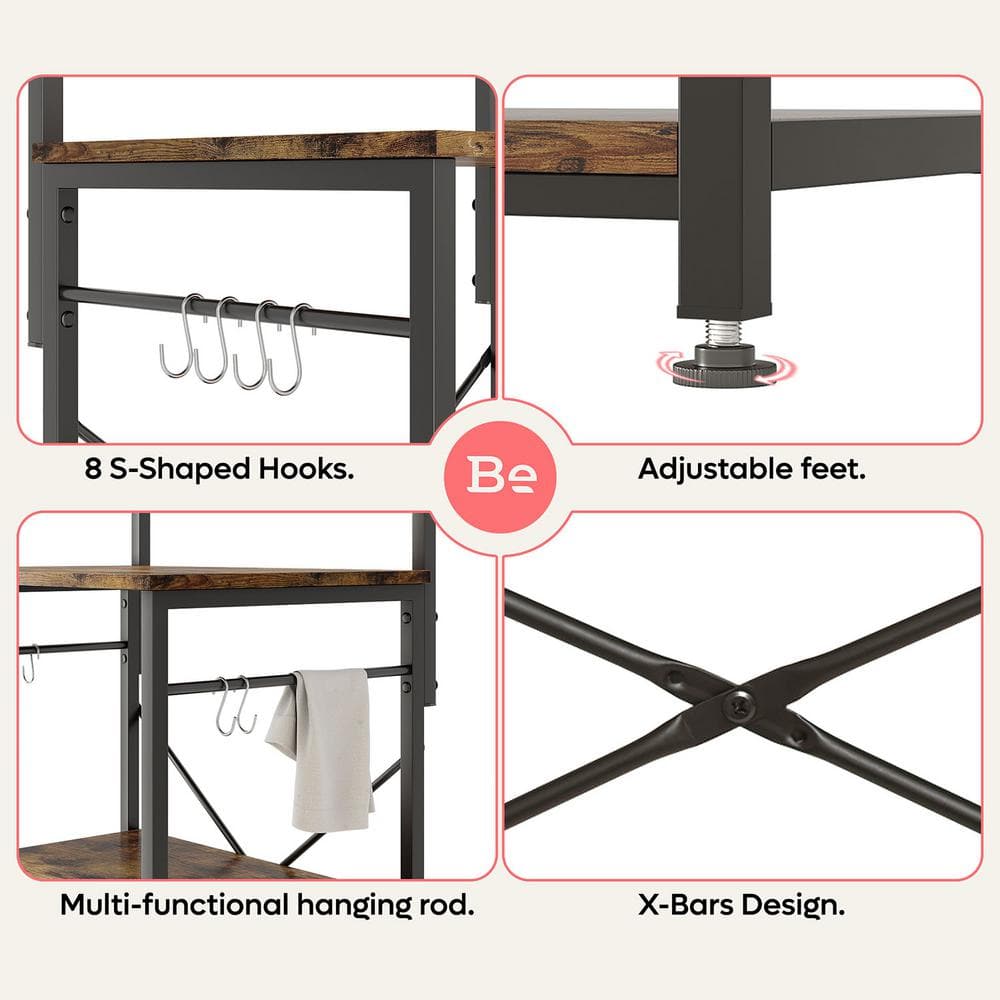 Adjustable Rustic Brown Wood 5-Tier Kitchen Storage Rack