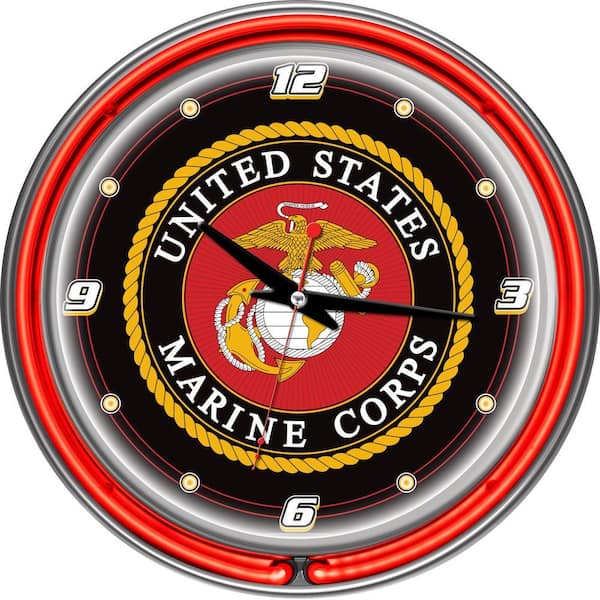 Trademark 14 in. United States Marine Corps Chrome Double Ring Neon Wall Clock