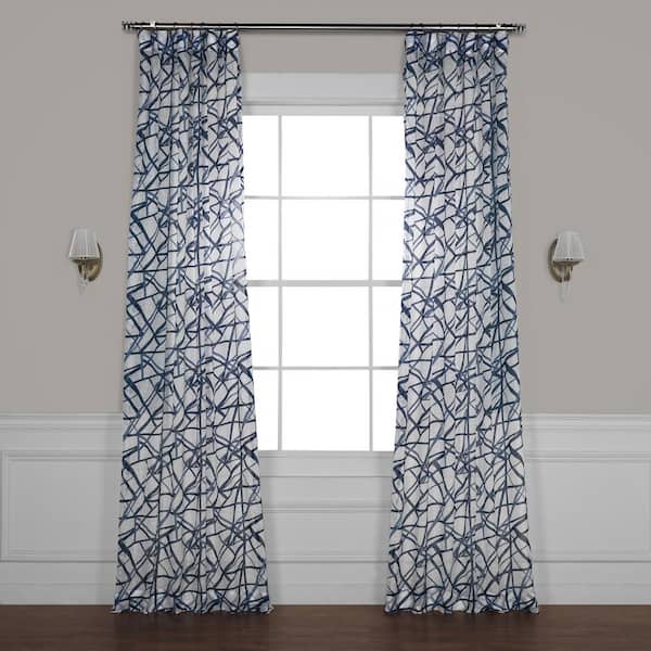 Exclusive Fabrics & Furnishings Matrix Blue Printed Sheer Curtain - 50 in. W x 96 in. L