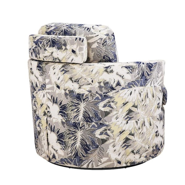OrangeOne Blue Floral Fabric Upholstered 360° Swivel Accent Chair