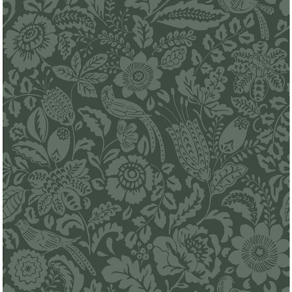 A-Street Prints Marta Green Floral Trail Wallpaper Sample