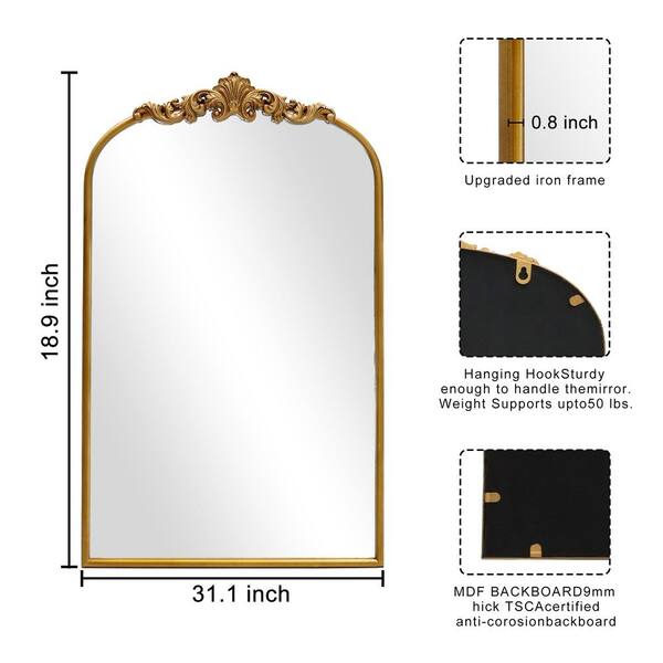 LuxHomez 19 in. W x 31 in. H Vintage Gold Arched Metal Frame