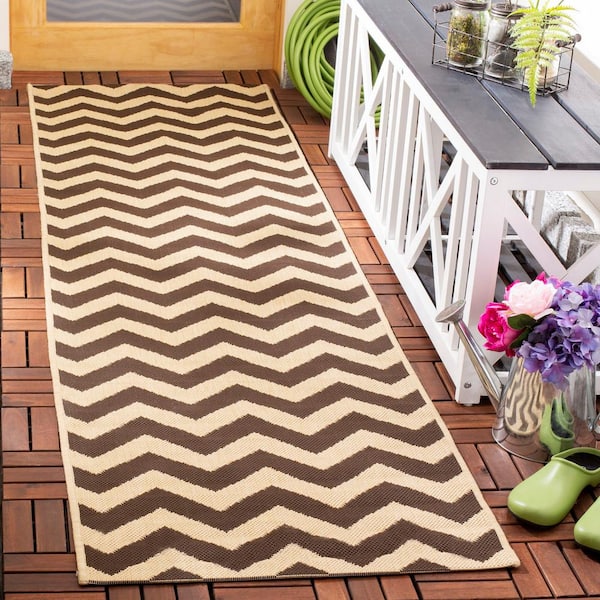 Courtyard Dark Brown 2 ft. x 8 ft. Geometric Indoor/Outdoor Patio  Runner Rug