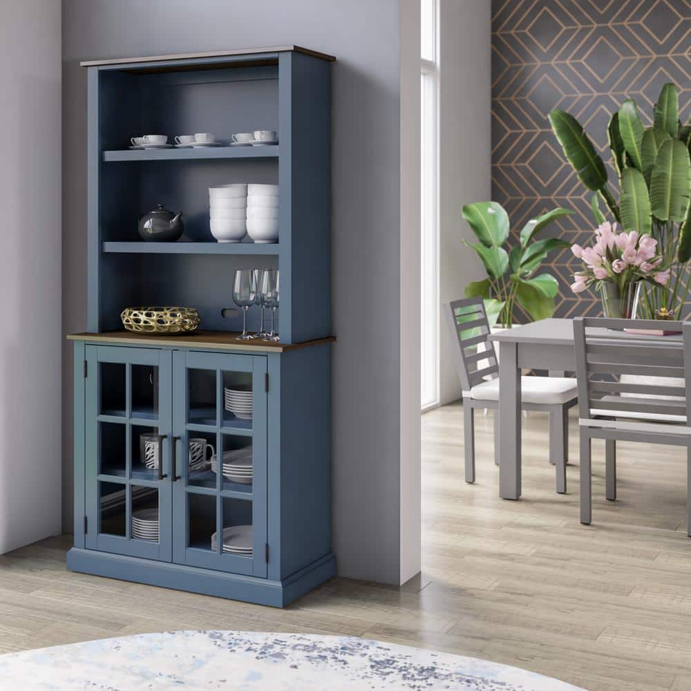 Fontana Blue and Dark Wood 36" China Cabinet Hutch
