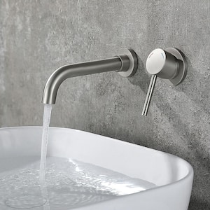 Single Handle Wall Mounted Bathroom Faucet in Brushed Nickel