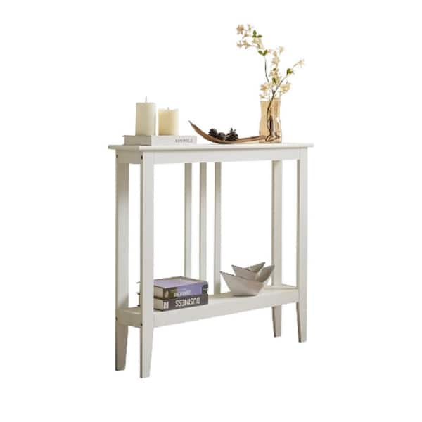 SignatureHome Balfour 36" in. L White Finish Rectangle Shape Top Wood Console Table Shelve Included