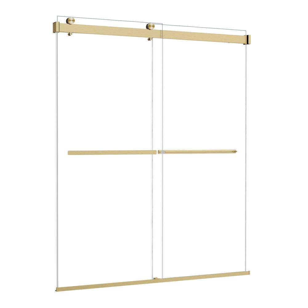 64" Gold Frameless Bypass Shower Door with Clear Glass