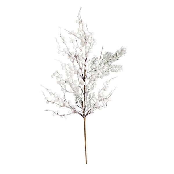 Nearly Natural 30 in. Artificial Flocked Berry Stems, (Set of 3)