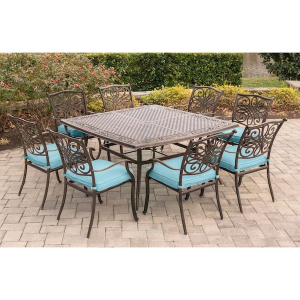 Hanover Traddn9pcsq-blu 9 Piece Square Dining Set Traditions Blue
