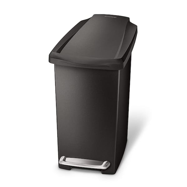 10L Slim Step Bathroom Trash Can, Black Plastic