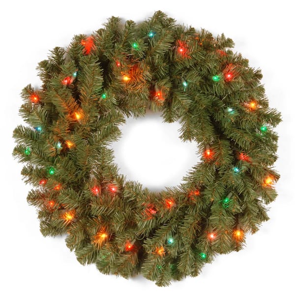 National Tree Company 24 in. Kincaid Spruce Artificial Christmas Wreath with Multicolor Lights