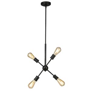 Etris Row 14.76 in. W x 57.87 in. H 4-Light Black Open Bulb Pendant Light with Adjustable Arms
